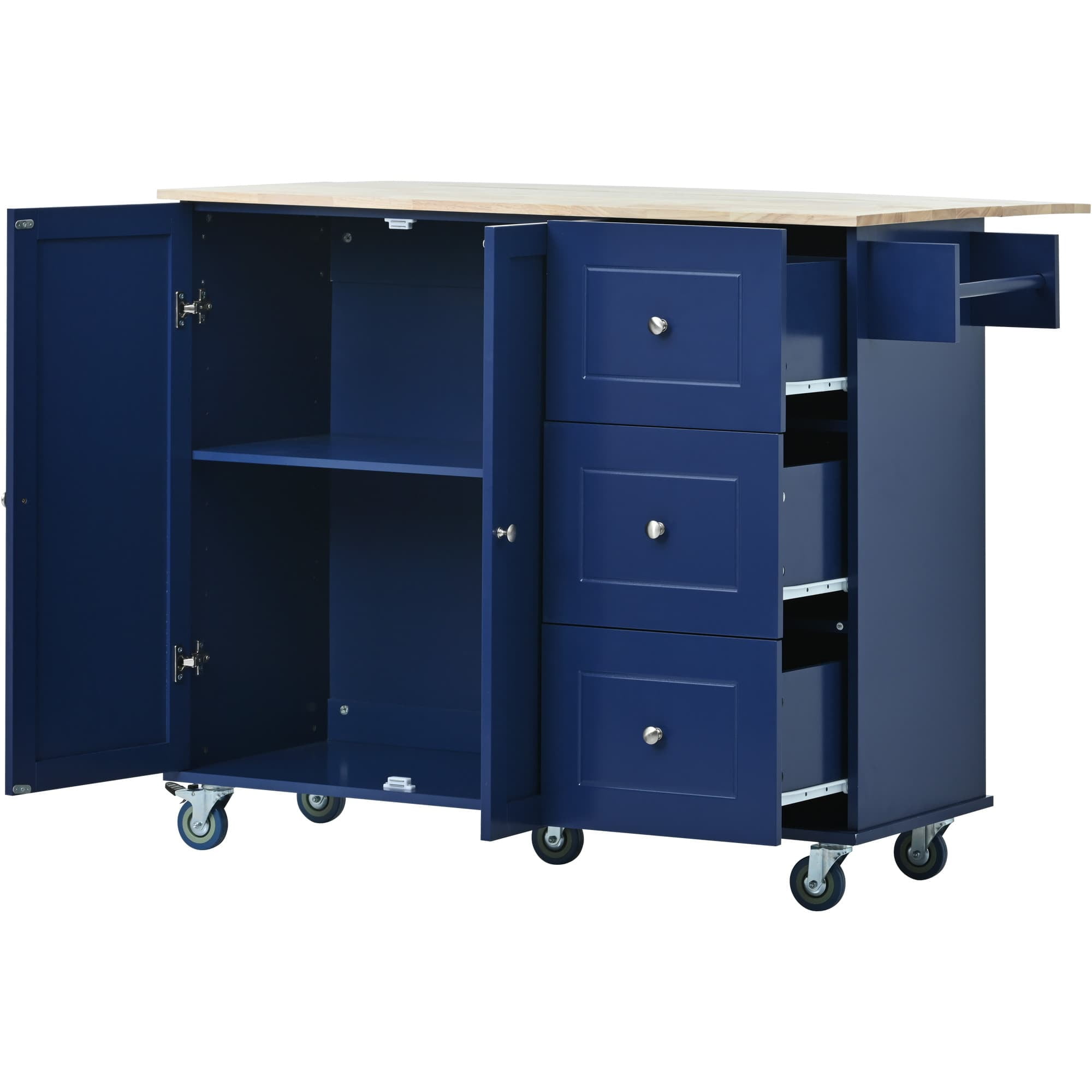 MAYEERTY Rolling Mobile Kitchen Island - Drop Leaf, Locking Wheels & Storage Cabinet