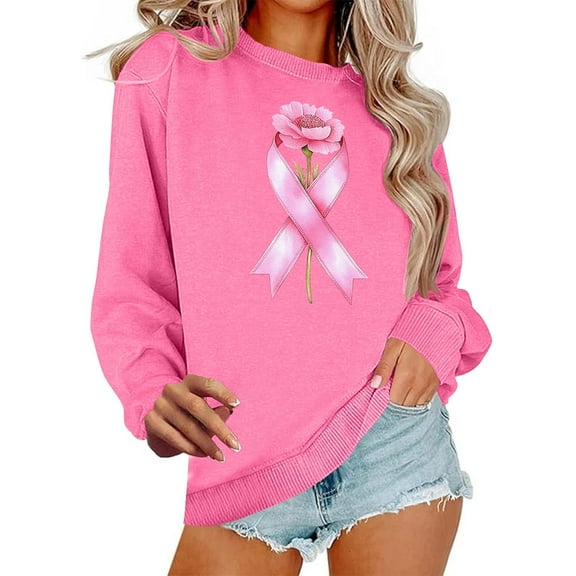 successthop Breast Cancer Sweatshirts for Women Graphic Oversized Plus Size Crewneck Long Sleeve Sweater Pullover Top
