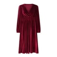thumbnail image 7 of qelini Winter Cocktail Dresses for Women High Waisted Solid V Neck Pleated Dress Elegant Evening Dresses, 7 of 7