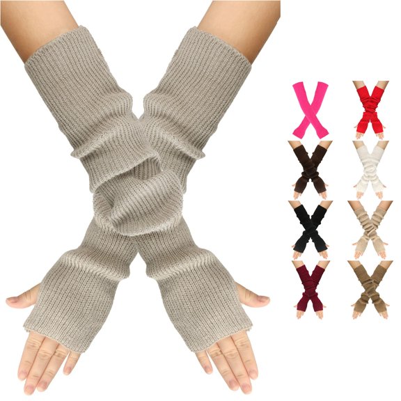 PMVFHDE Gloves & Mittens Solid Color Knitted Fingerless With Thumb Hole Unisex Warm Handwear Grey - One Size