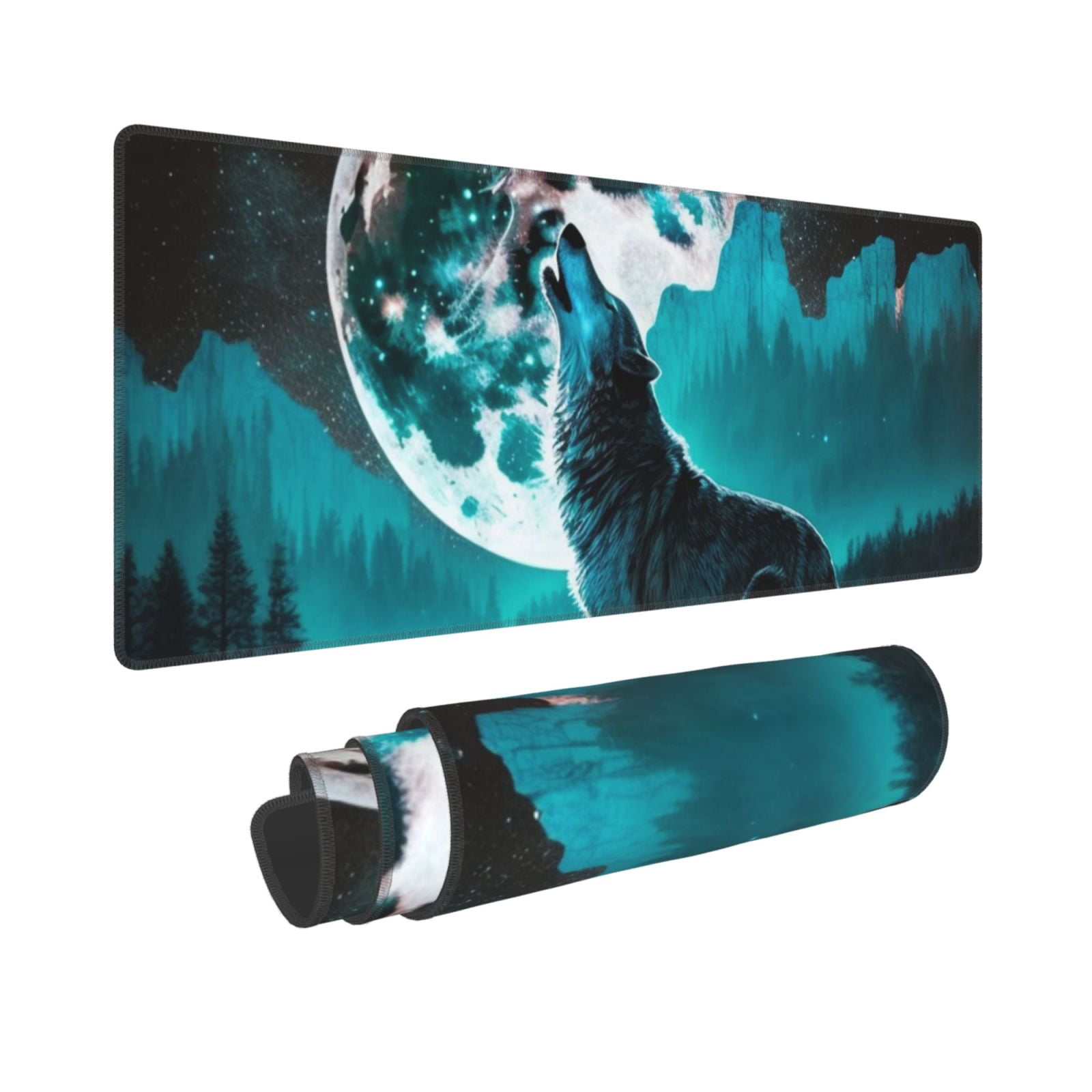Wolf Howling River Night Moon Cool Mouse Pad Extended Large Gaming Mousepad Non-Slip Rubber Big Keyboard Desk Mat 31.5 X 11.8 Inch
