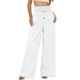 thumbnail image 2 of hoksml Women's High Waist Straight Leg Pants, Casual Button Detail Trousers with Pockets and Shirred Waist, 2 of 5