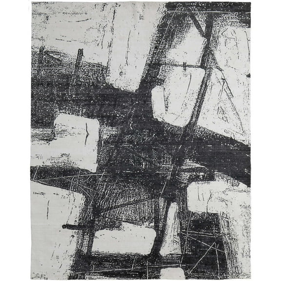 Feizy Coda Modern Abstract, Black/White, 3'6" x 5'6" Accent Rug Handmade Sheen Industrial Watercolor Floor Rug for Living room Bedroom