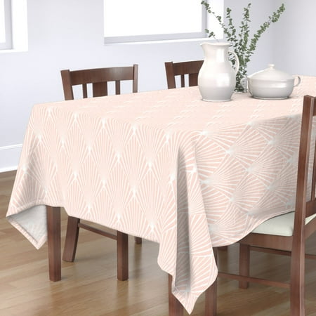 

Cotton Sateen Tablecloth 70 x 144 - Art Deco Blush Geometric White Pink Fan Print Custom Table Linens by Spoonflower