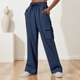 thumbnail image 2 of TZZQ Cargo Sweatpants for Women High Waisted Wide Leg Baggy Joggers Athletic Hiking Pants with Pockets Soft Drawstring Baggy Trousers Lounge Casual Joggers Workout Athletic Gym Trousers Dark Blue S, 2 of 7