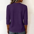 thumbnail image 4 of Women's Crew Neck 3/4 Sleeve T-Shirt, Loose Fit Casual Comfy Top, Soft Breathable Basic Tee for Daily Office Lounge Wear 15-Purple XXL, 4 of 5