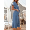 thumbnail image 6 of Asyoly Womens Jumpsuits Casual High Waist Short Sleeve V Neck Button Belted Wide Leg Jumpsuits with Pockets, 6 of 7