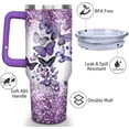 thumbnail image 2 of Butterfly Tumbler With Lid, Straw and Handle - 40oz Stainless Steel Travel Coffee Mug Water Bottle - Gift Cups for Women and Girls, 2 of 6