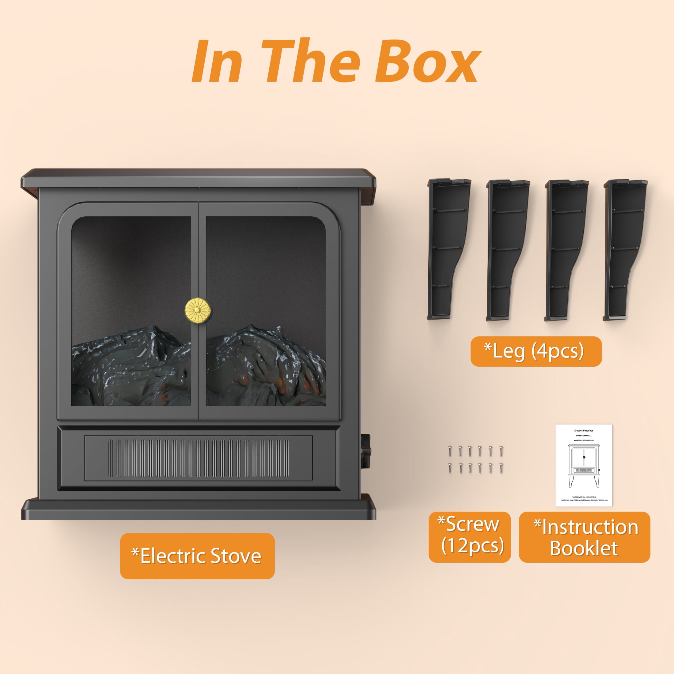 PRO CHOICE Electric Fireplace Infrared Stove Heater, 18" Portable Freestanding Space Heater W/3D Flame, 1500W, Black