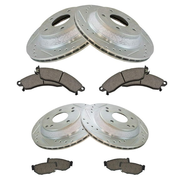 TRQ Front and Rear Performance Brake Pad & Rotor Kit Brake Pads Brake Rotors Set Ceramic Premium G-Coated Fits Select 1988-1996 Chevrolet Corvette