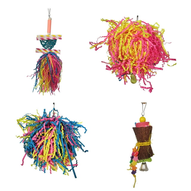TIELUTT 4 Pack Bird Toys Small Parrot Chewing Toys Parrot Cage Foraging Hanging Toy for Small Bird Parrotlets Rope for Cage for Parrots Medium Foraging Wheel for Large Perches for Parrots Perches