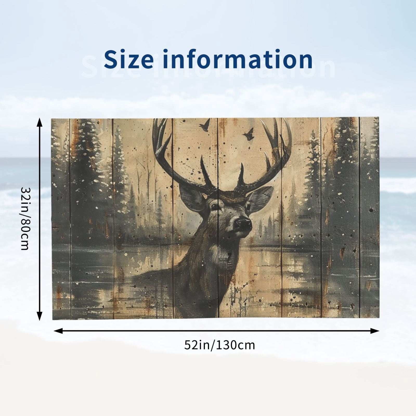 Deer Vintage Camo Art Black Beach Bath Towel Gym Spa Shower Towels Pool Soft 32" X 52" for Men Women