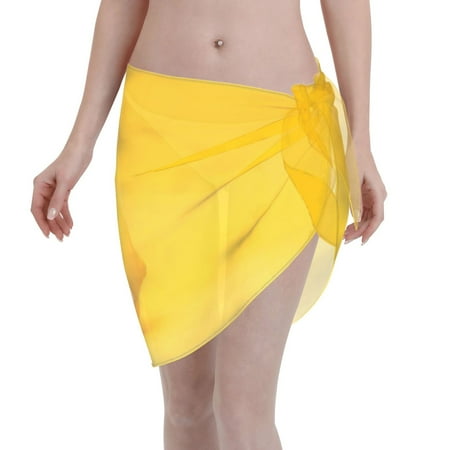Disketp Yellow Lemon Women Swimsuit Cover Up Short Chiffon Summer Beach Sarong Bikini Wrap Skirt Bathing Suit