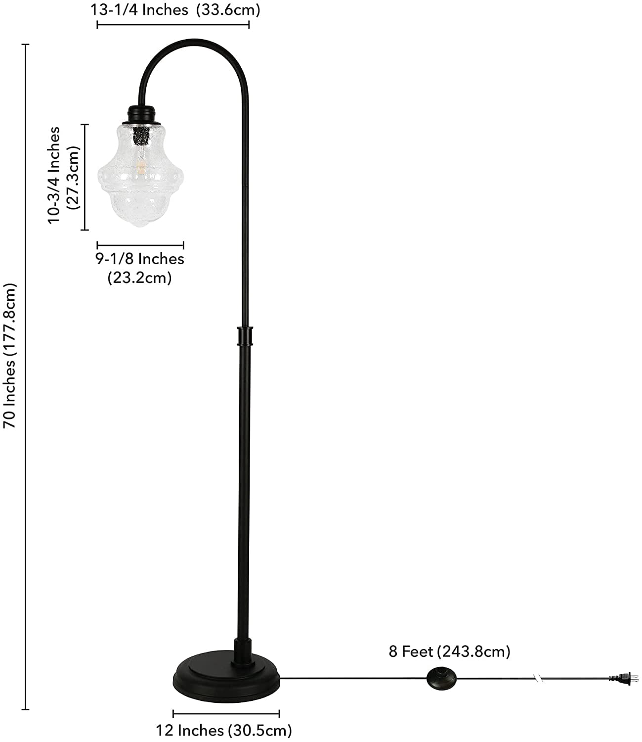 Evelyn&Zoe Sara 70" Tall Floor Lamp with Glass Shade, Blackened Bronze/Seeded