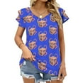 thumbnail image 3 of Tentacles Ruffle Short Sleeve T-Shirt Women's V Neck Print T Shirt Tops Tentacles Octopus Kraken Cthulhu Eldritch Horror, 3 of 4