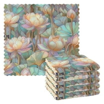 Yayeee 6 Pack Kitchen Dishcloths for Washing Dishes Soft Absorbent Microfiber Towels, Colorful Water Lilies Pattern