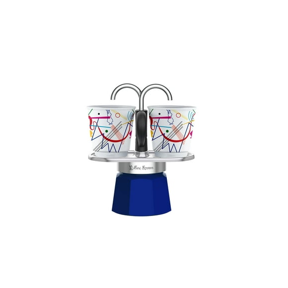Set Moka Bialetti Mini Express Kandinsky de 2 tazas con 2 vasos