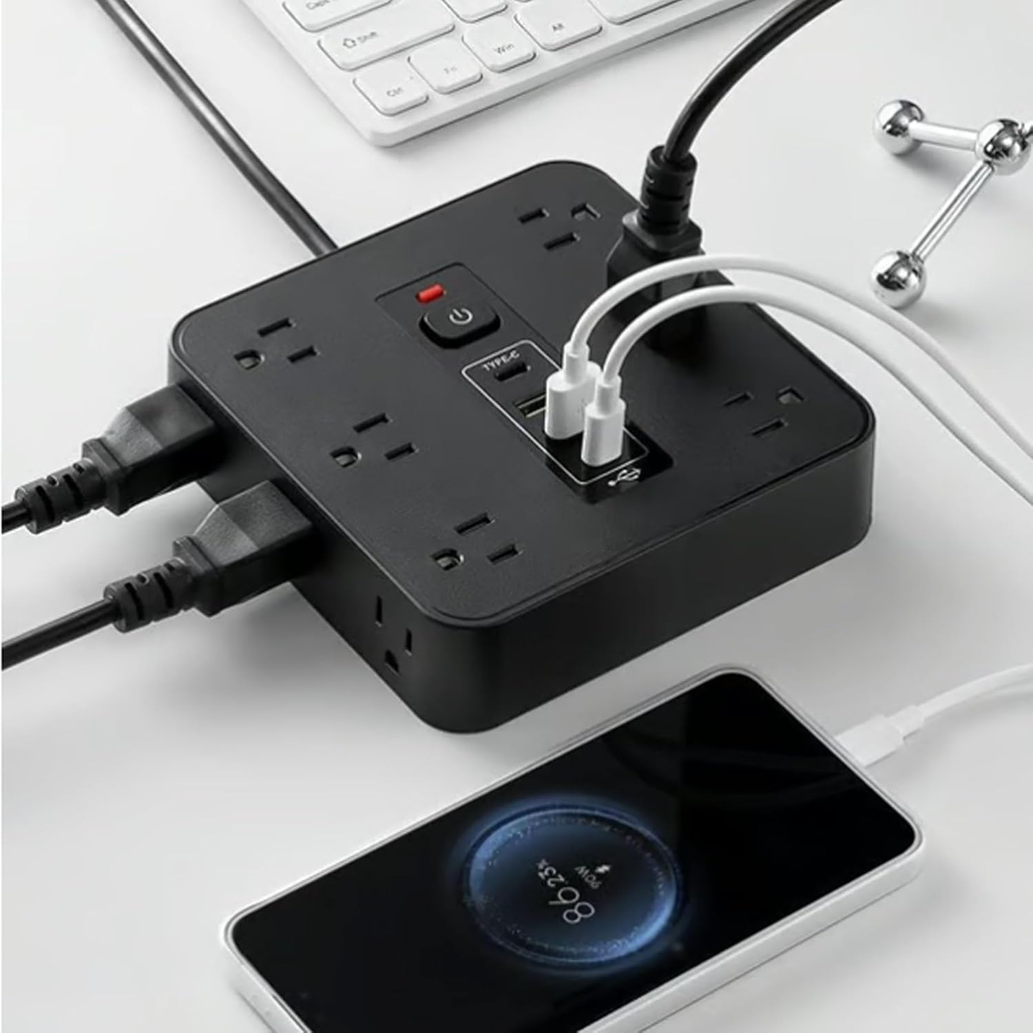 16 in 1 Power Strip with Surge Protection, 6 AC Outlets & 4 USB Ports , Flat Plug for Home Office Dorm and Travel Use