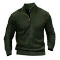thumbnail image 4 of ZCFZJW Polo Sweaters for Men Regular Fit Casual Fall Winter Long Sleeve Half Zip up Pullover Sweater Tops Trendy Twist Cable Knit Jumpers Army Green L, 4 of 4