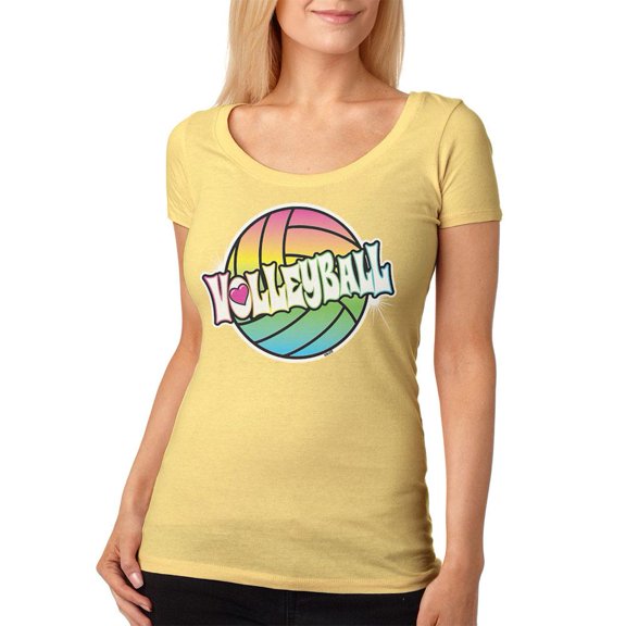 Rainbow Volleyball Neon Womens Soft Scoop T Shirt Yellow Haze LG