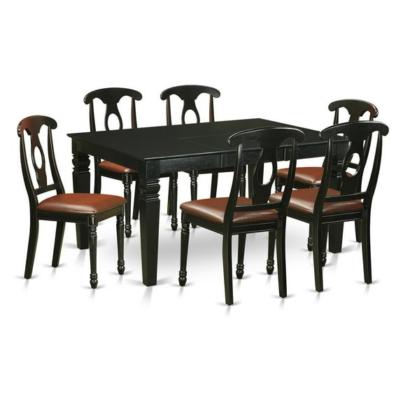 East West Furniture  7 Piece Dining Room Table Set- a Kitchen Table and 6 Faux Leather Upholstered Chairs, 42x60 Inch, Black