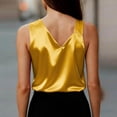 thumbnail image 4 of Women's Satin Camisole, Solid Color Sleeveless V-Neck Tank Top, Elegant Silk Feel Casual Summer Blouse Yellow Xl, 4 of 8