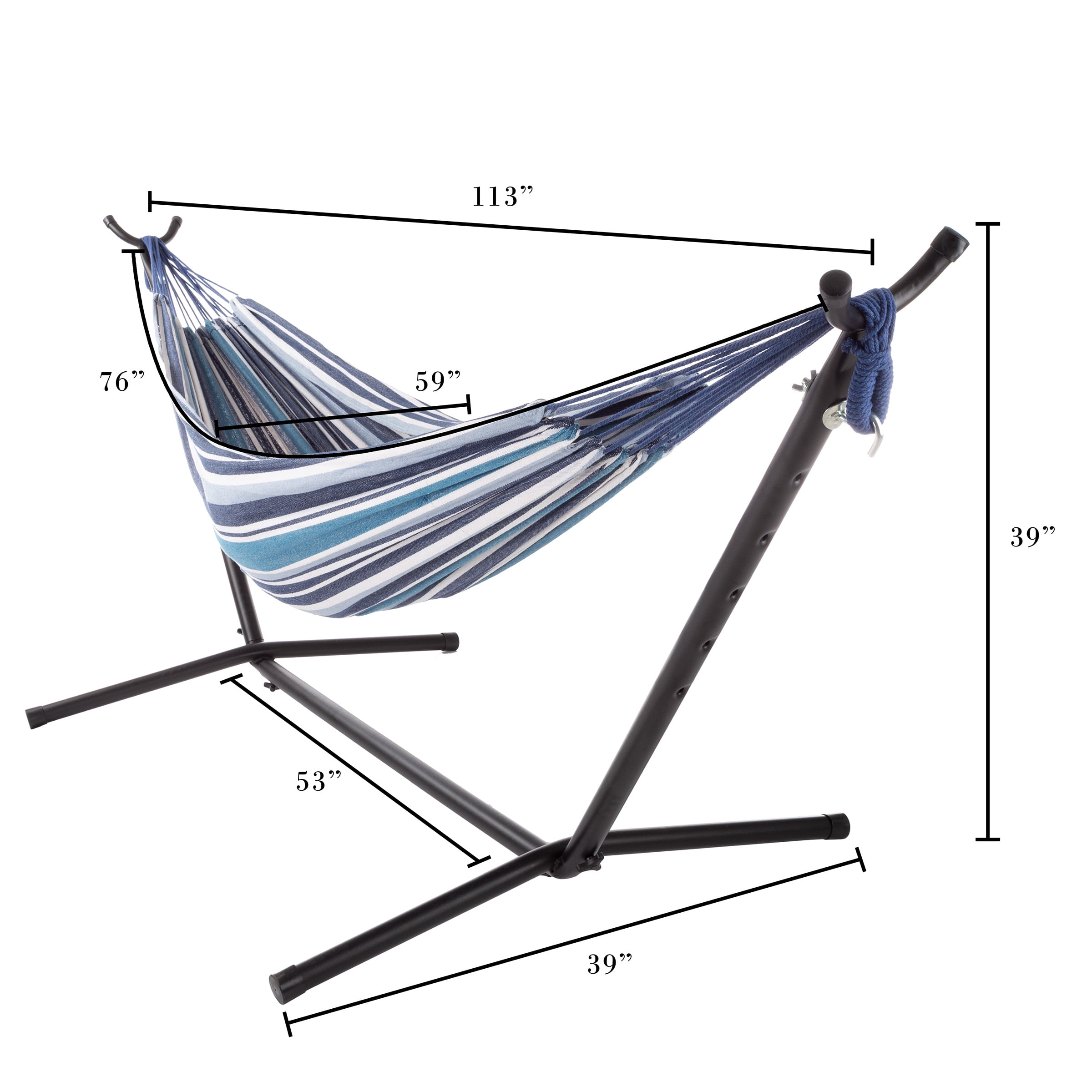 Pure Garden 400lb Capacity 2 Person Double Hammock with Stand, Blue Stripe