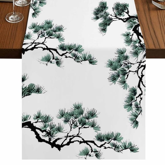 Table Runners 48 Inches Long Dress Scarves, Teal Pine Tree Farmhouse Kitchen/Dining Table Runner, Short Coffee Tablerunners, Farmhouse Botanical Country 13x48 Inch