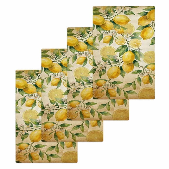 Lemon Kitchen Dish Towels for Drying Dishes Set of 4, Farmhouse Vintage Summer Retro Fruits Yellow Brown Waffle Weave Microfiber Hand Tea Bathroom Towels Quick Dry & Absorbent Towel 15.7x23.6