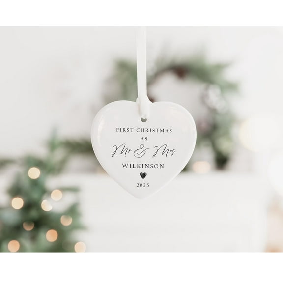 Personalized First Christmas Married Ornament, Ceramic Tree Decoration, Mr and Mrs Keepsake Gift