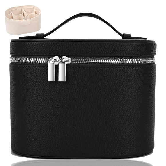 Bolsa de maquillaje IEMIEBOAMGNOY de piel con compartimentos para mujer, color negro
