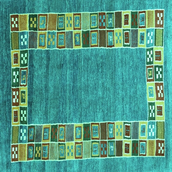 Ahgly Company Machine Washable Indoor Square Abstract Turquoise Blue Contemporary Area Rugs, 4' Square