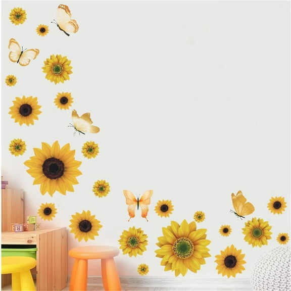 Clearance Stickers under $5,Sunflower Butterfly Wall Sticker Living Room Bedroom Pvc Decoration Sunflower Cabinet Decoration Sticker
