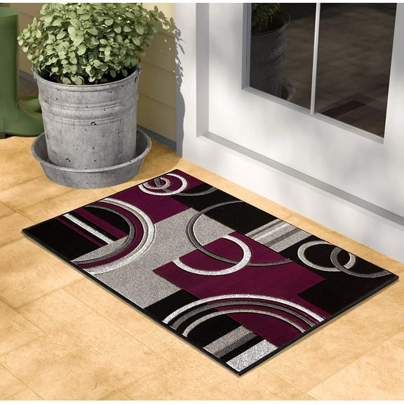 GLORY RUGS Area Rug 2x3 Door Mat Purple Geometric Soft Floor Carpet with Premium Fluffy Texture for Indoor Living Dining Room and Bedroom Area