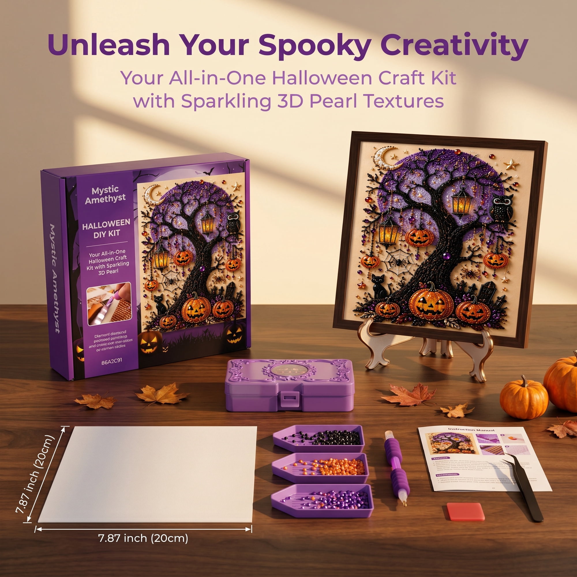 Halloween Ghost Pearl Art DIY Kit 3D Pearl Mosaic Craft Set Pumpkin Spider Web Floral Ghost Witch Skeleton Design Craft Set DIY Fall Home Decor Wall Art Beginner DIY Seasonal Party Gift B 1Pc