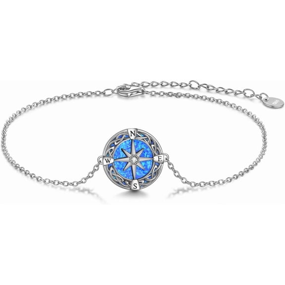 JUSORA Compass Bracelet Sterling Silver Celtic Knot Opal Bracelet Graduation Friendship Talisman Travel Bracelet Inspirational Graduation Jewelry Gifts For Women