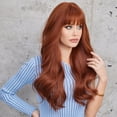 thumbnail image 4 of Pelucas de onda de cuerpo largo para mujer, cabello falso sintético rizado marrón de cobre con flequillo, Natural, uso diario para fiesta, pelucas suaves resistentes al calor, 4 of 4