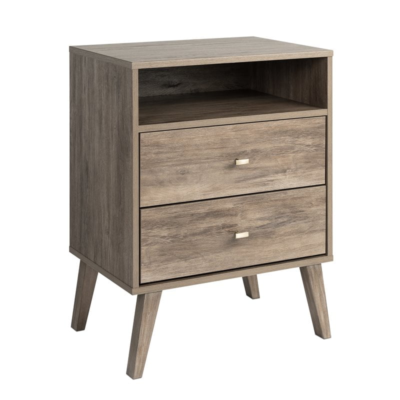 Prepac Milo Mid Century Modern 2-Drawer Tall Nightstand with Open Shelf