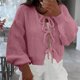 thumbnail image 3 of Suéter de cuello redondo para mujer, cárdigan liso de cuello redondo, otoño e invierno, suéter de moda de manga larga, abrigo para mujer, tops de poliéster, 3 of 9