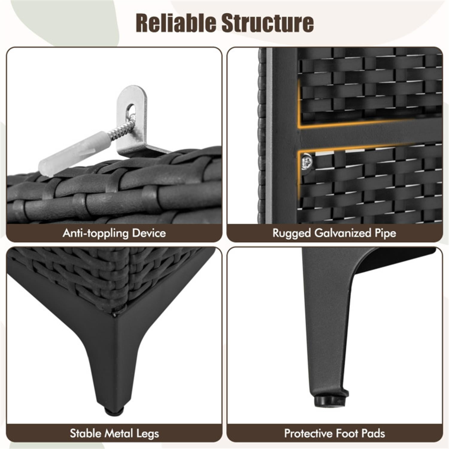 Demi Bonn 62" Wicker Wardrobe with 2 Doors, PE Rattan Closet with Hanging Rod, Freestanding Storage Cabinet, Black