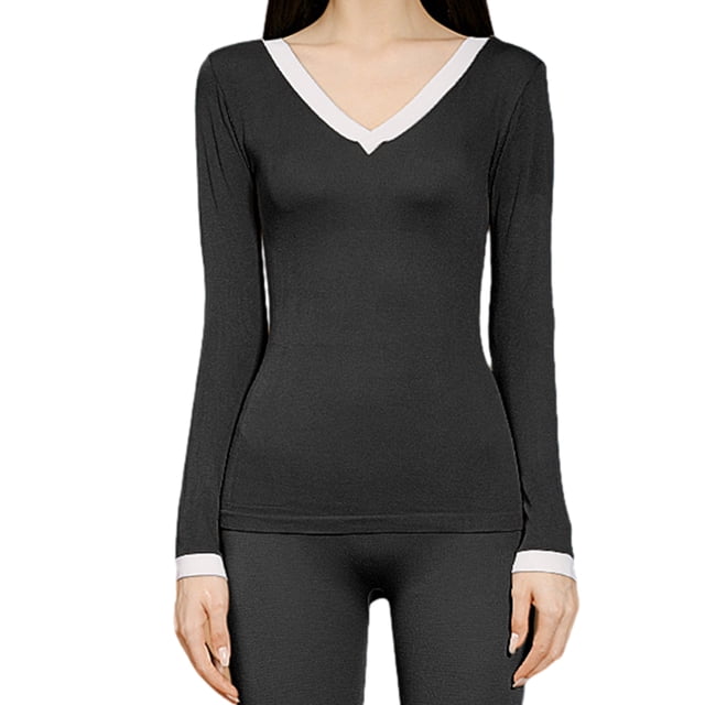 Conjunto de traje térmico con cuello en V, ropa y pantalones de otoño sin costuras de modal para mujer
