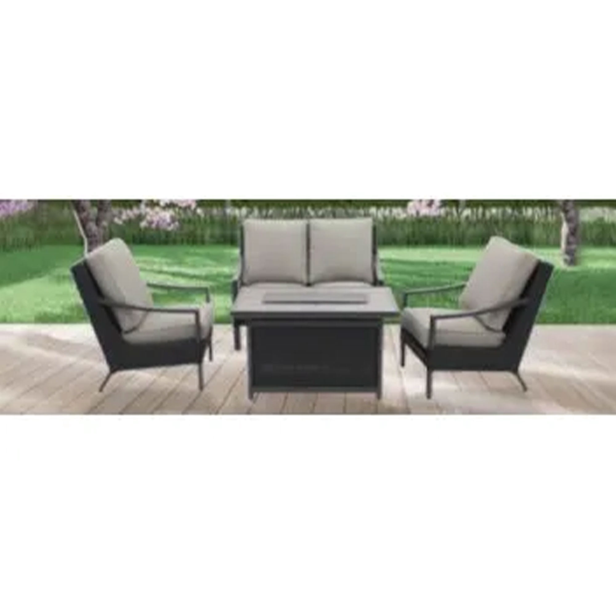 Four Seasons Courtyard Wilmette Firepit Woven Wicker with Stone Top