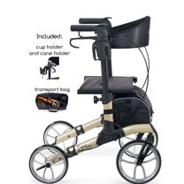 Comodita Tipo Petite Compact Rollator with Double Fold Action and Extra Large 10" Aluminum Front Wheels (Metallic Champagne)
