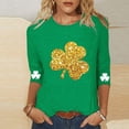 thumbnail image 4 of vdgthytj T-Shirts pour Femmes de la Saint-Patrick à Manches 3/4, Grande Taille, Col Ras du Cou, Trèfle, T-Shirt Graphique pour les Fêtes, 4 of 5