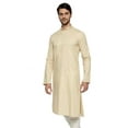 thumbnail image 2 of Ethnix Men's Mandarin Collar Pure Cotton Light Beige Hand Embroidered Placket Long Kurta Tunic; Beige; XS, 2 of 5