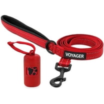 Voyager Reflective Leash with Red Bag Dispenser, Durable and Stylish, Ideal for Walking, Running, and Training - Red, M