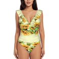 thumbnail image 2 of Yiaed Sunflowers On A Yellow Background Print Women's Ruffled One Piece Swimsuit V Neck Swimwear Slimming Monokini for Woman-Large, 2 of 8