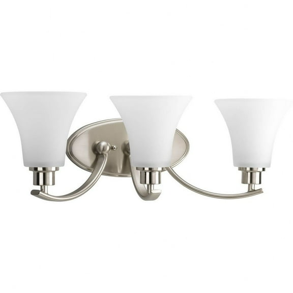 Progress Lighting Joy Collection 3-Light Bath Fixture, Ceramic, Brushed Nickel, White Etched Glass