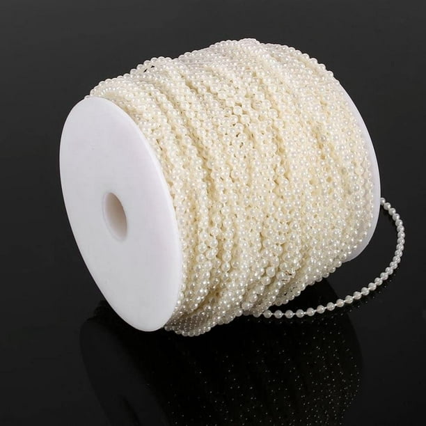 Quantity 50m/Roll Beige/White Pearl Beads Chain,3mm Artificial Pearl Beads Bulk With Fishing Line For Crafts Diy Jewelry Making(Beige)