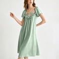 thumbnail image 5 of Bovxnpu Womens Nightgown Sleepshirt Pajama Dress Squared Neck Short Sleeve Striped Ice Silk Midi Length Sleepwear, 5 of 9